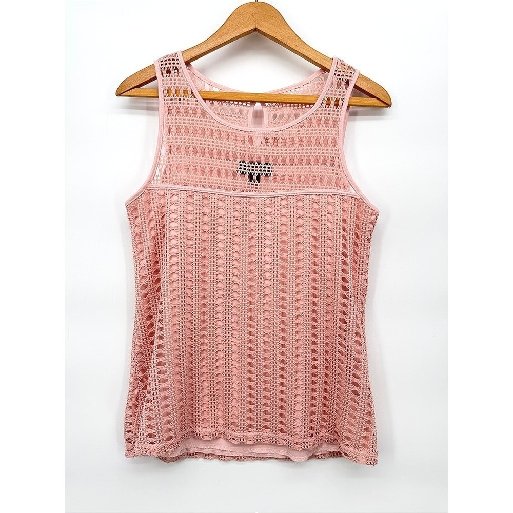 NAIF Tank Top Pink Crochet Lace Overlay Sleeveless Boho Whimsical Feminine Sz M